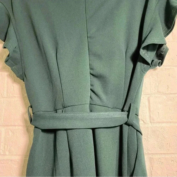 Size 10 Jumpsuit WITH POCKETS Green Waist Tie Flirty Sleeve Office Wedding - Picture 6 of 13